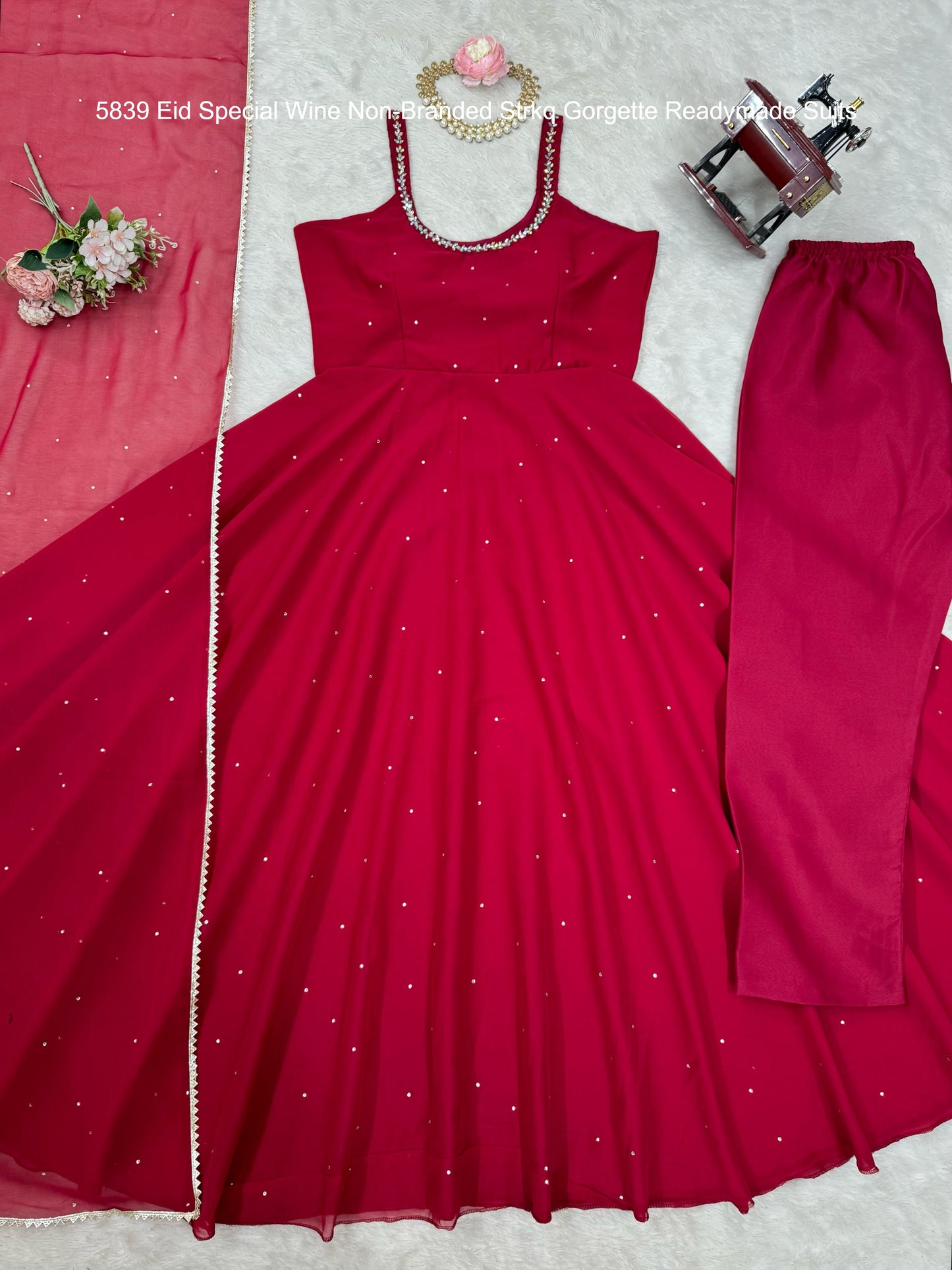 5839 Eid Special Wine Non-Branded Strkq Gorgette Readymade Suits