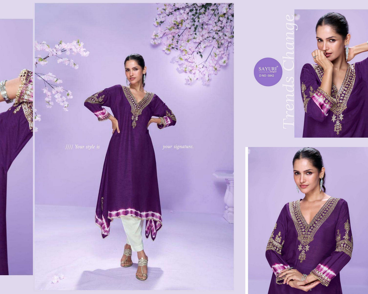 5842 Chahat Sayuri Real Silk Kurti Pant Set