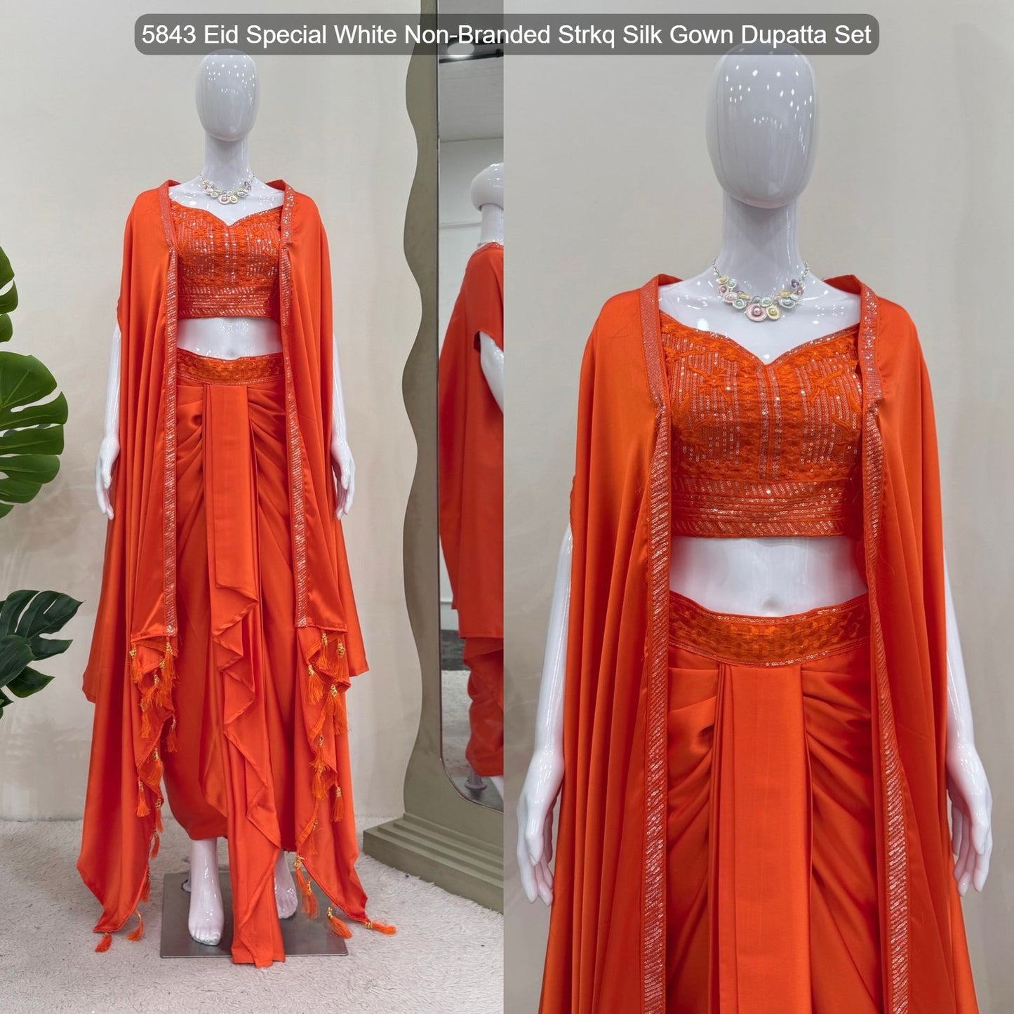 5842 Orange Black Non-Branded Strkq Dhoti Indowestern Pair