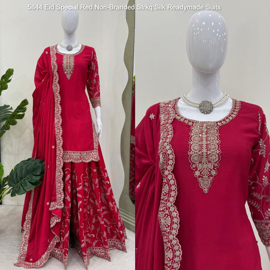 5844 Eid Special Red Non-Branded Strkq Silk Readymade Suits