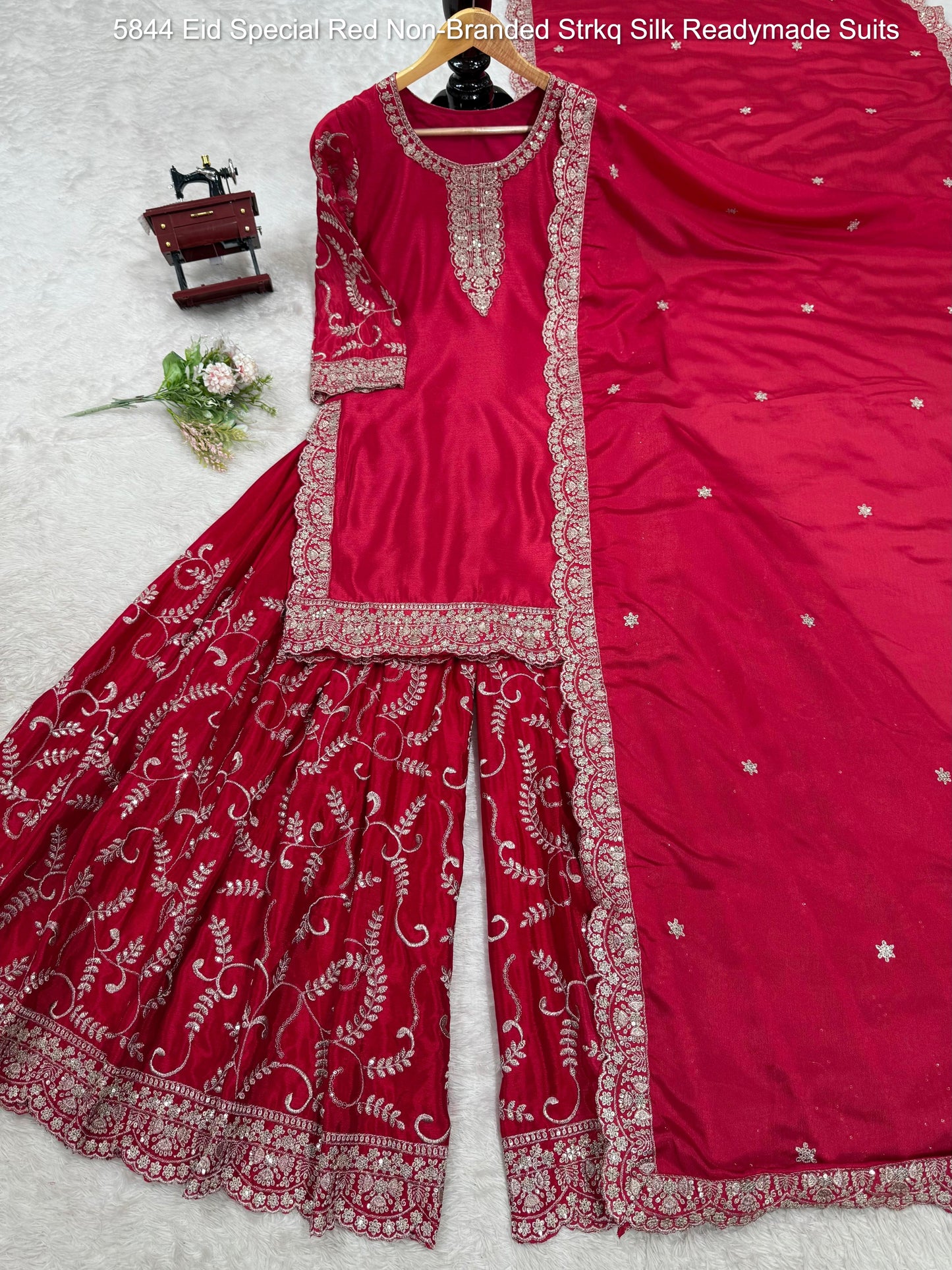 5844 Eid Special Red Non-Branded Strkq Silk Readymade Suits