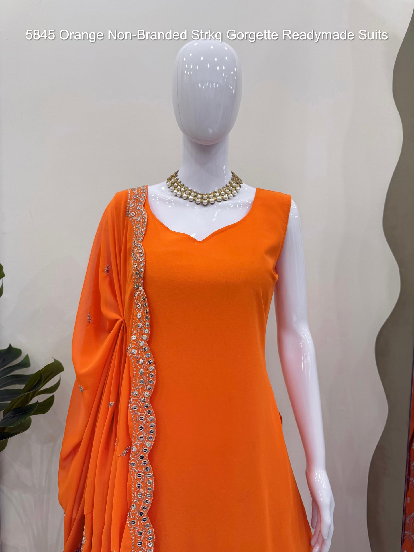 5845 Orange Non-Branded Strkq Gorgette Readymade Suits