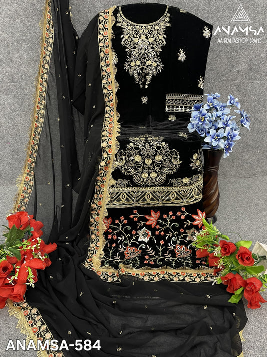 584 Anamsa Sequence Work Velvet Suits