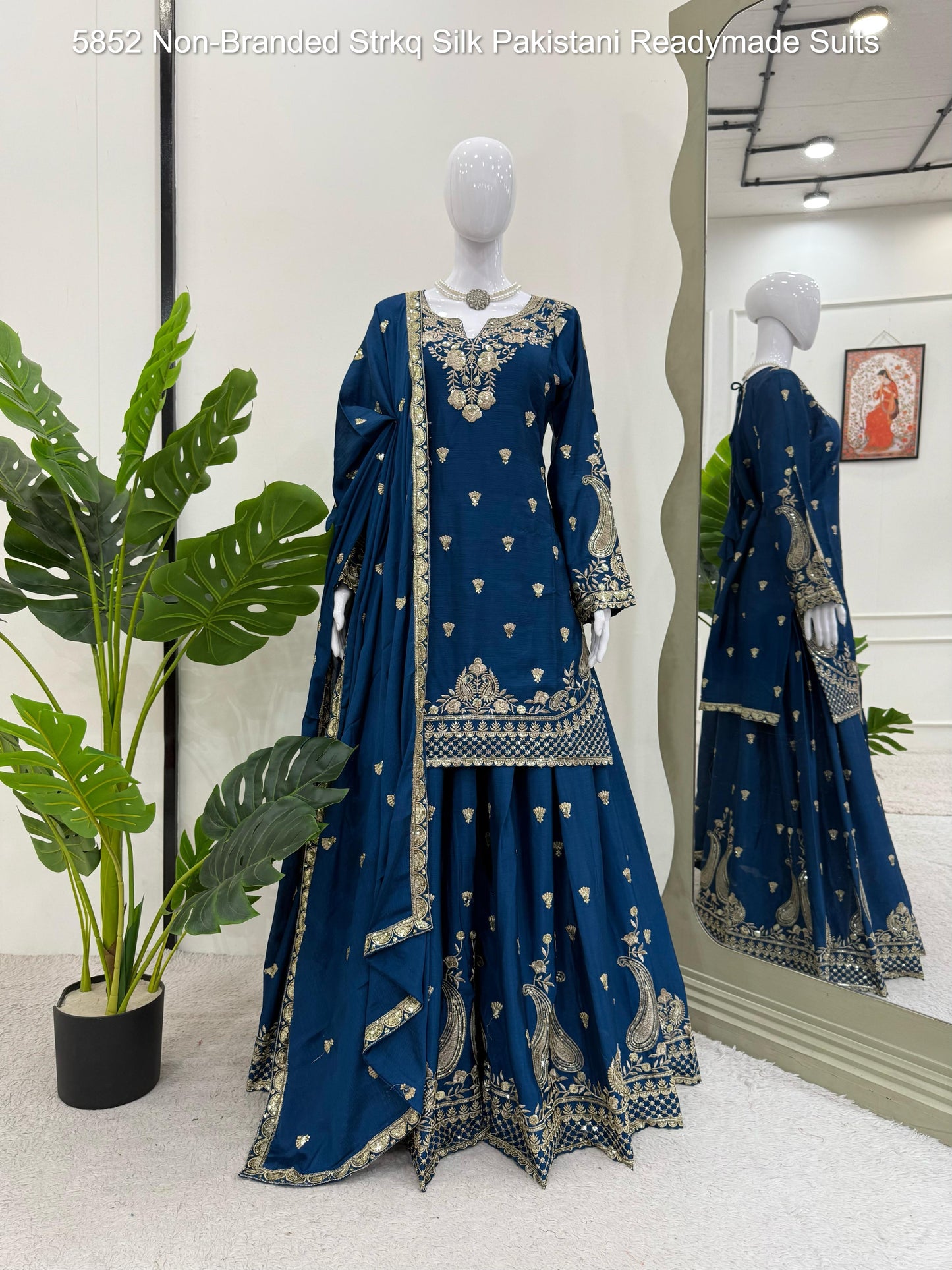 5852 Non-Branded Strkq Silk Pakistani Readymade Suits