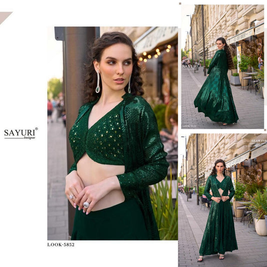 5852 Rubal Sayuri Shrug Premium Georgette Crop Top Plazzo Set