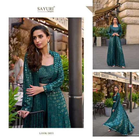 5853 Rubal Sayuri Shrug Premium Georgette Crop Top Plazzo Set