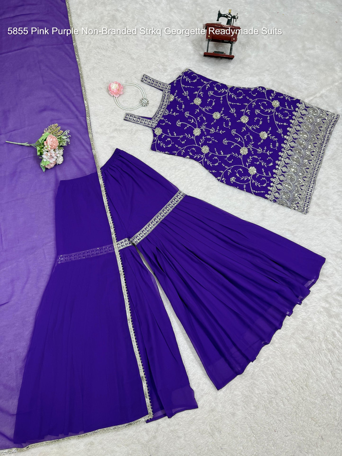 5855 Pink Purple Non-Branded Strkq Georgette Readymade Suits