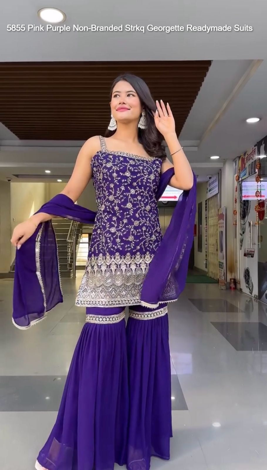 5855 Pink Purple Non-Branded Strkq Georgette Readymade Suits
