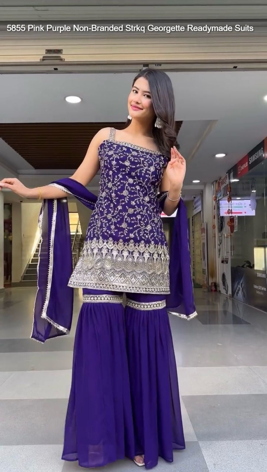 5855 Pink Purple Non-Branded Strkq Georgette Readymade Suits