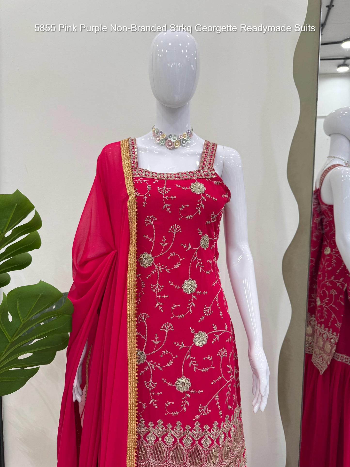 5855 Pink Purple Non-Branded Strkq Georgette Readymade Suits