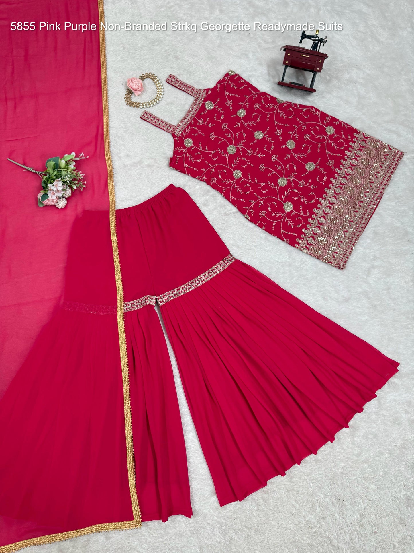 5855 Pink Purple Non-Branded Strkq Georgette Readymade Suits