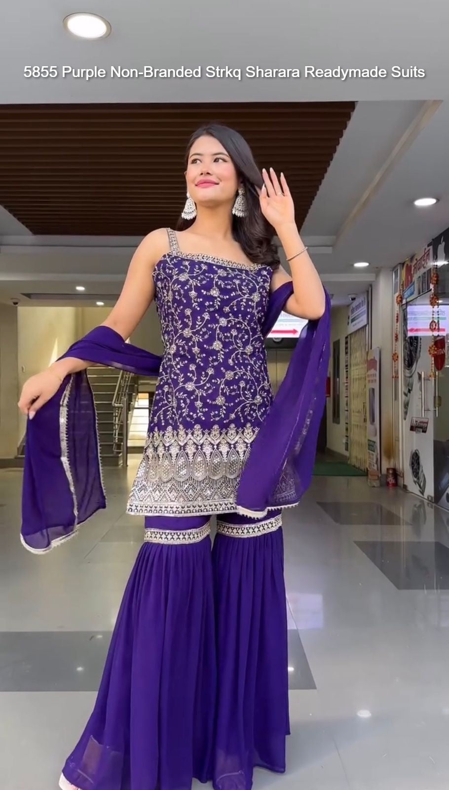 5855 Purple Non-Branded Strkq Sharara Readymade Suits