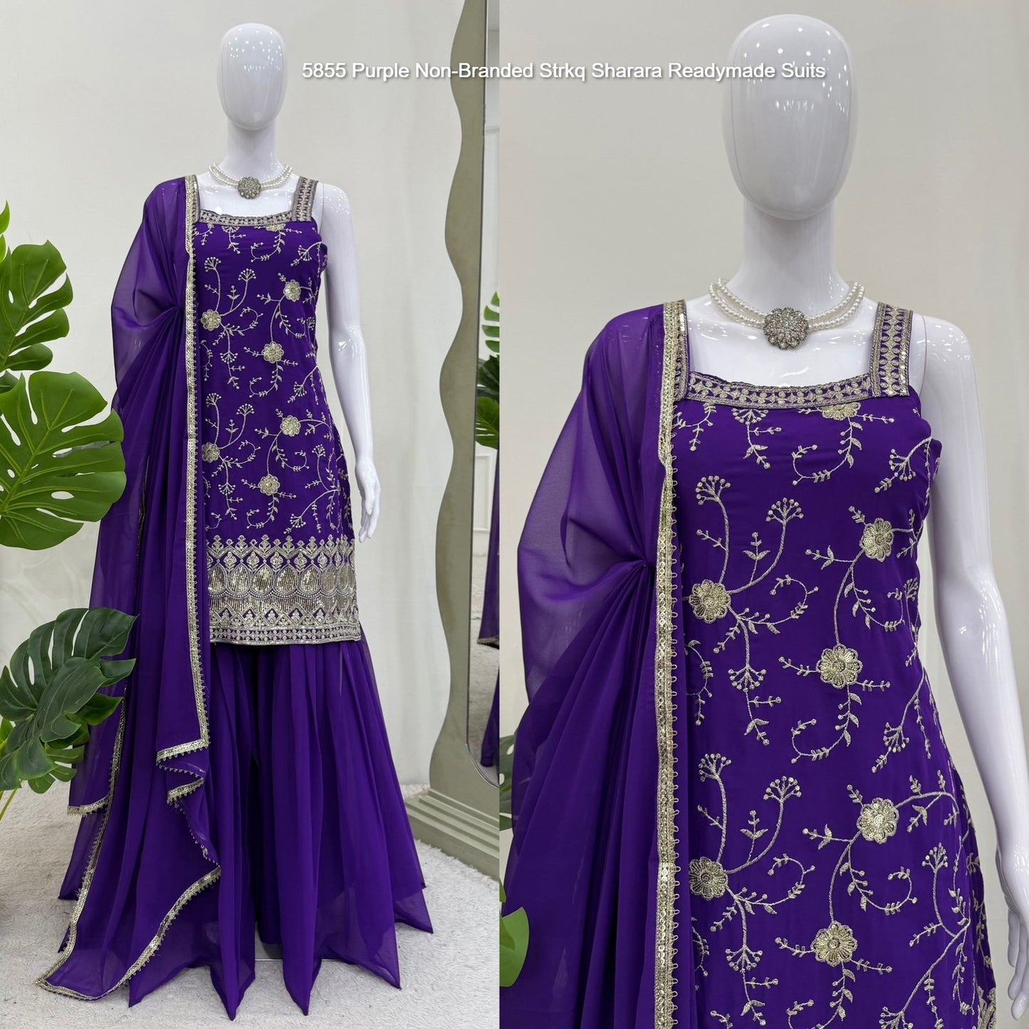 5855 Purple Non-Branded Strkq Sharara Readymade Suits