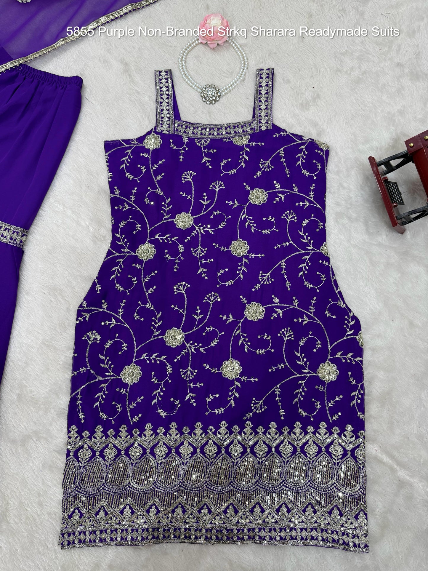 5855 Purple Non-Branded Strkq Sharara Readymade Suits