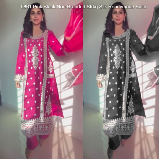 5861 Pink Black Non-Branded Strkq Silk Readymade Suits