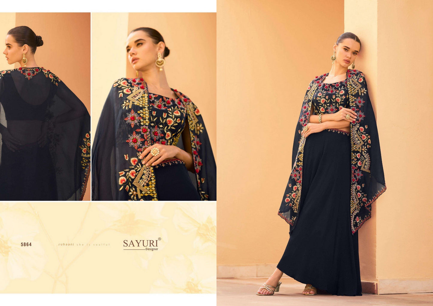 5864 Rosy Sayuri Silk Indowestern Pair