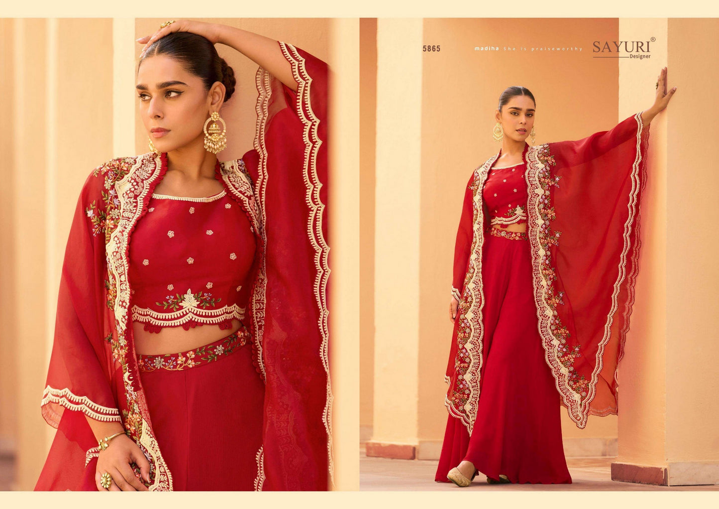 5865 Rosy Sayuri Silk Indowestern Pair