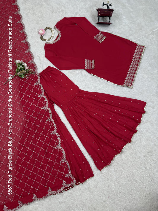 5867 Red Purple Black Blue Non-Branded Strkq Georgette Pakistani Readymade Suits
