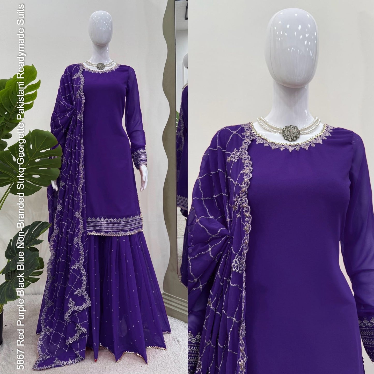 5867 Red Purple Black Blue Non-Branded Strkq Georgette Pakistani Readymade Suits