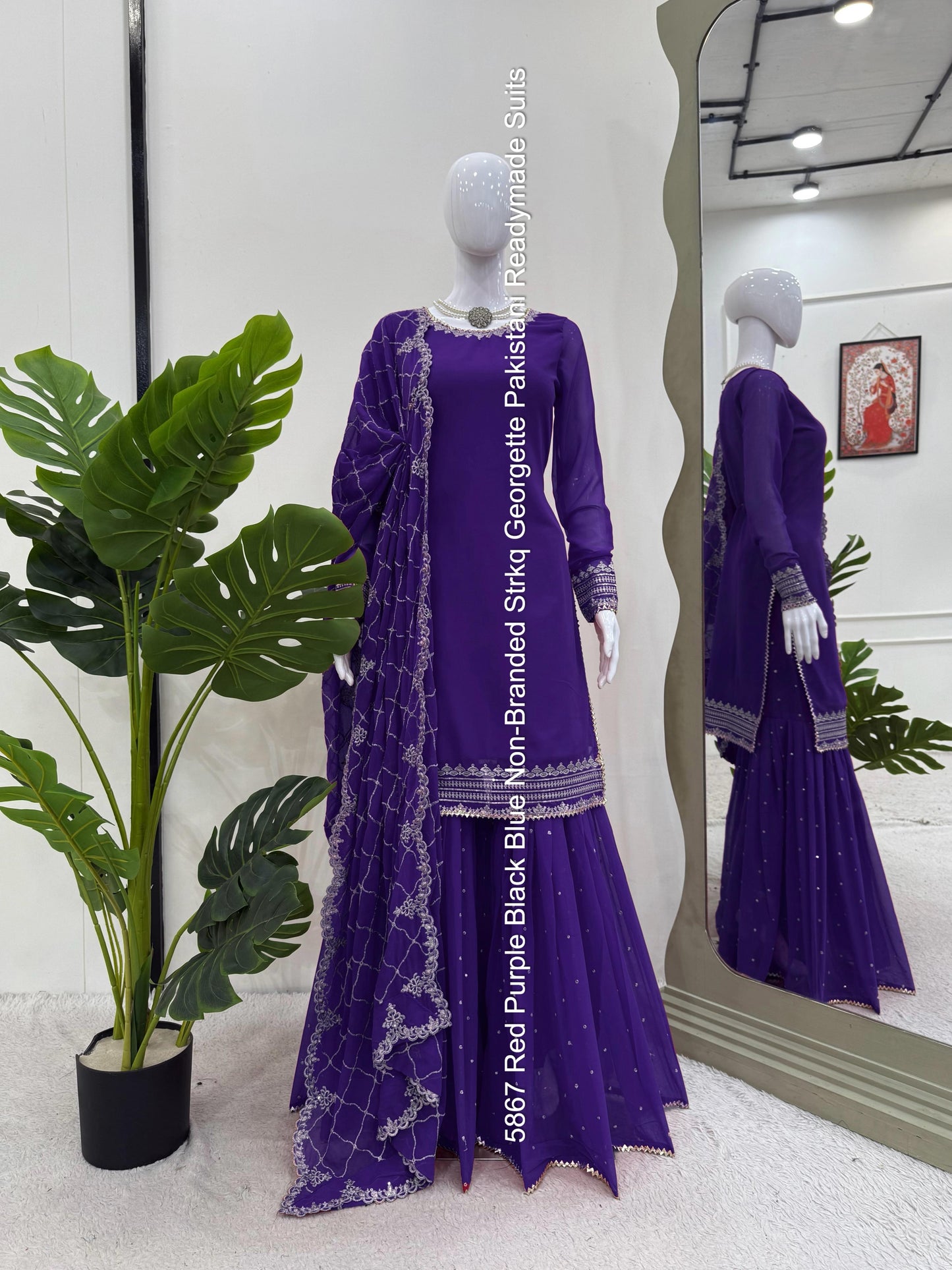 5867 Red Purple Black Blue Non-Branded Strkq Georgette Pakistani Readymade Suits