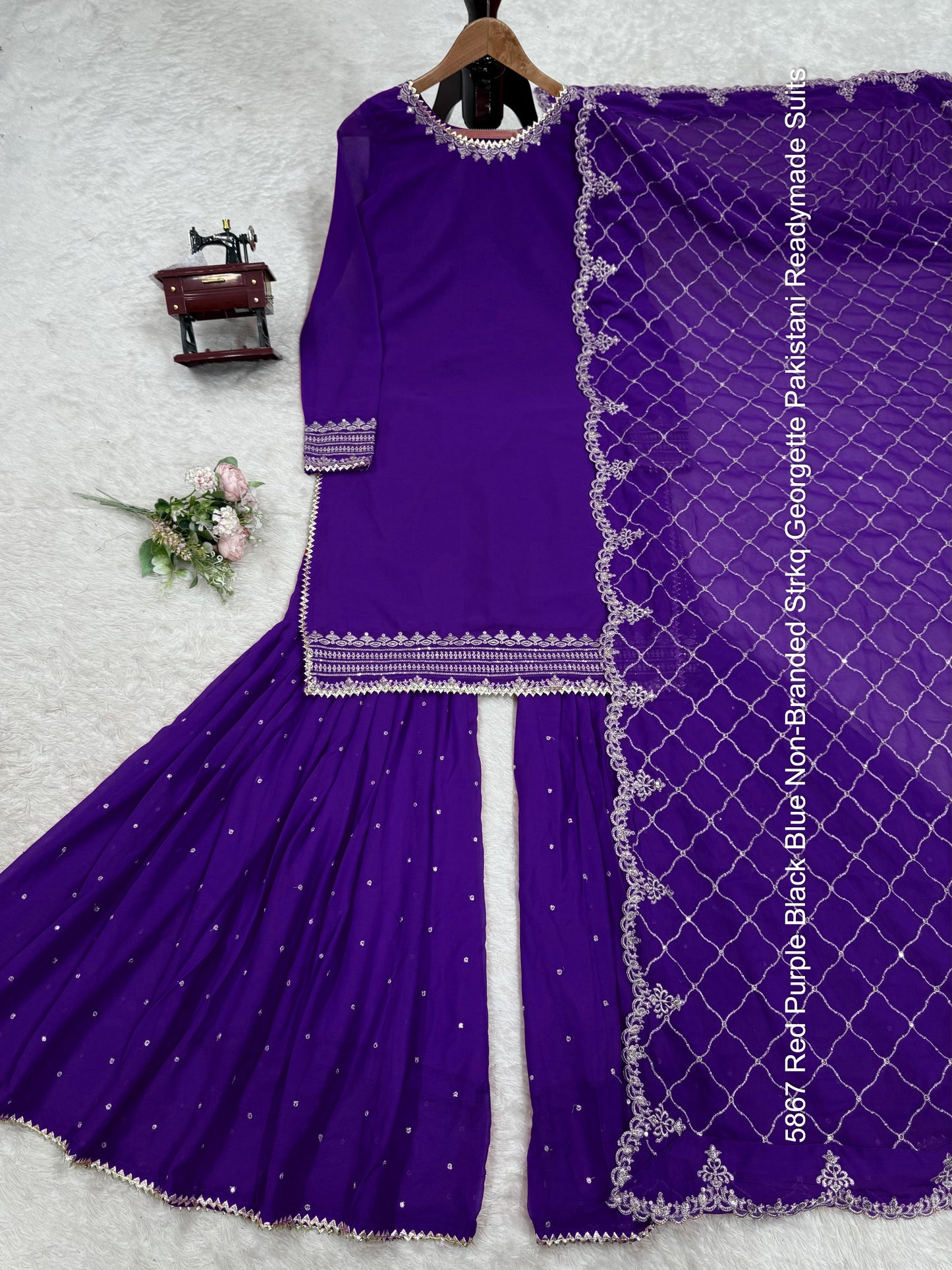 5867 Red Purple Black Blue Non-Branded Strkq Georgette Pakistani Readymade Suits