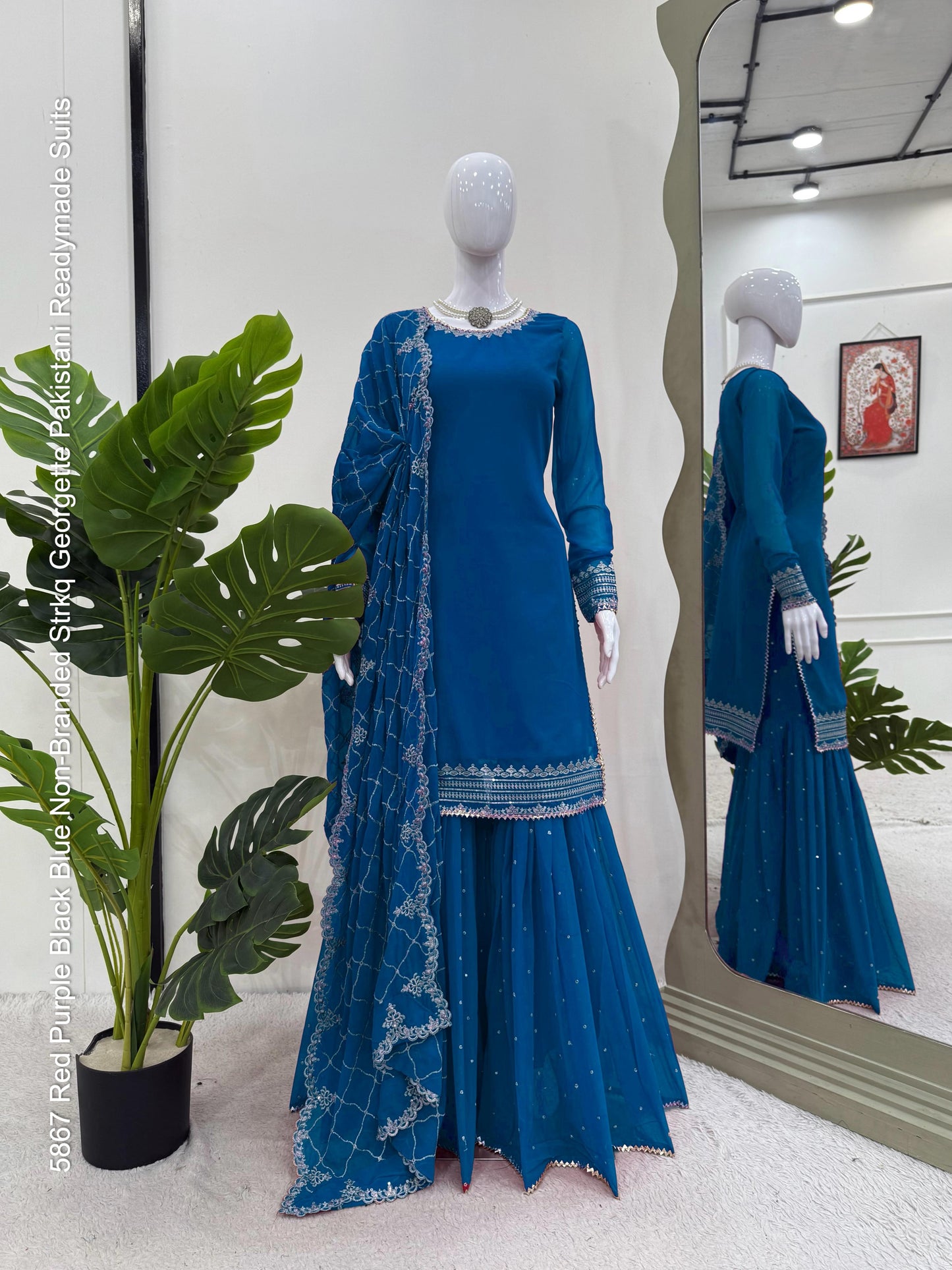 5867 Red Purple Black Blue Non-Branded Strkq Georgette Pakistani Readymade Suits