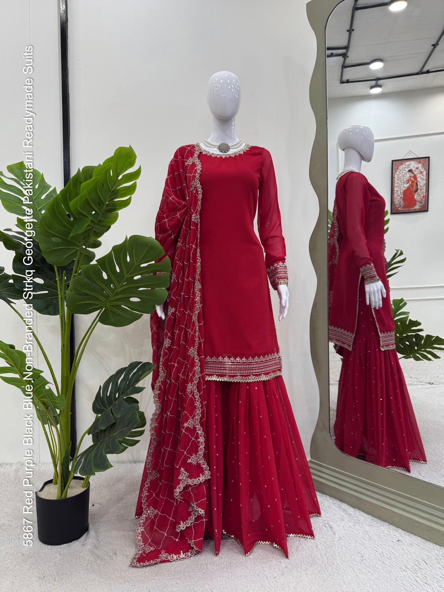 5867 Red Purple Black Blue Non-Branded Strkq Georgette Pakistani Readymade Suits