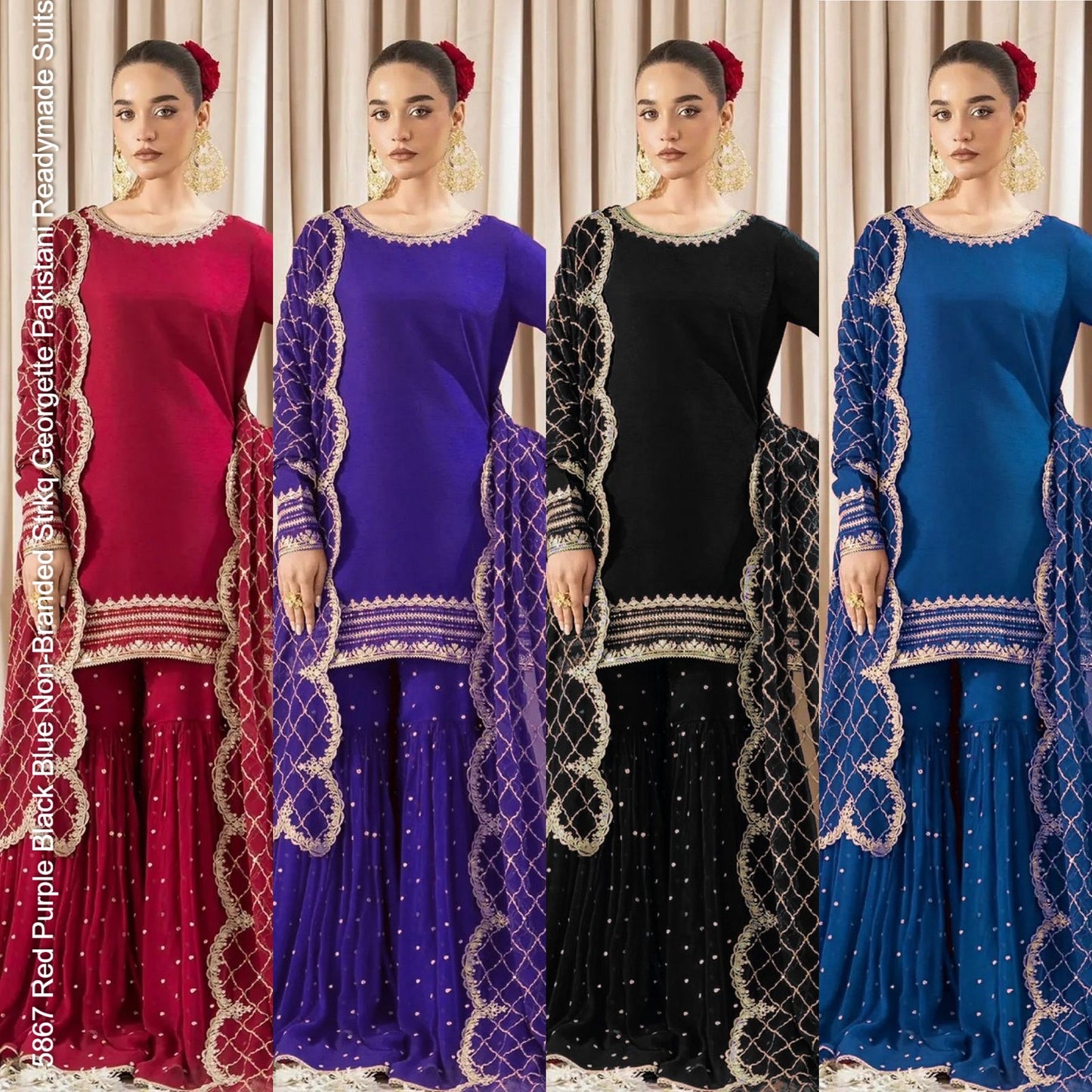 5867 Red Purple Black Blue Non-Branded Strkq Georgette Pakistani Readymade Suits