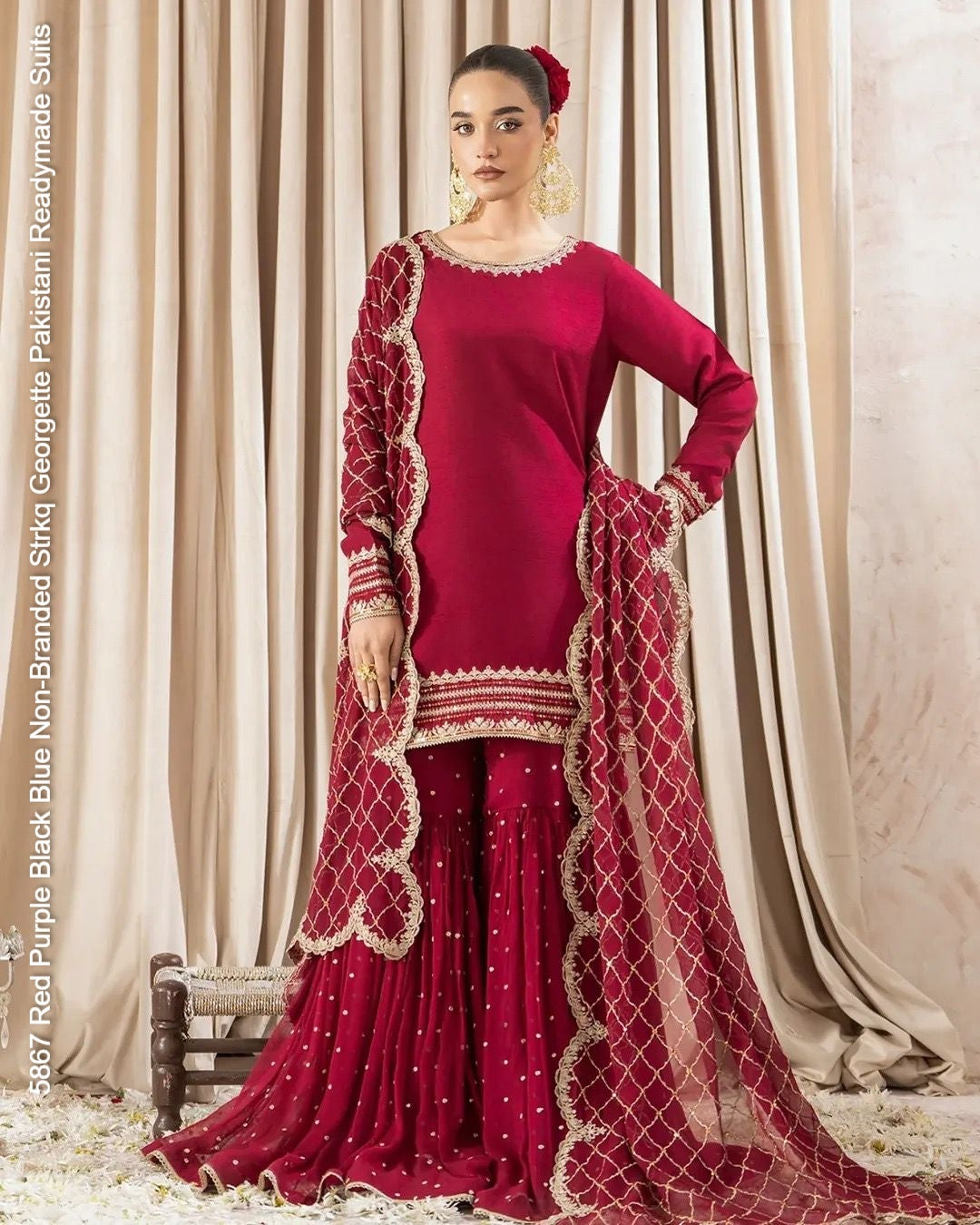 5867 Red Purple Black Blue Non-Branded Strkq Georgette Pakistani Readymade Suits