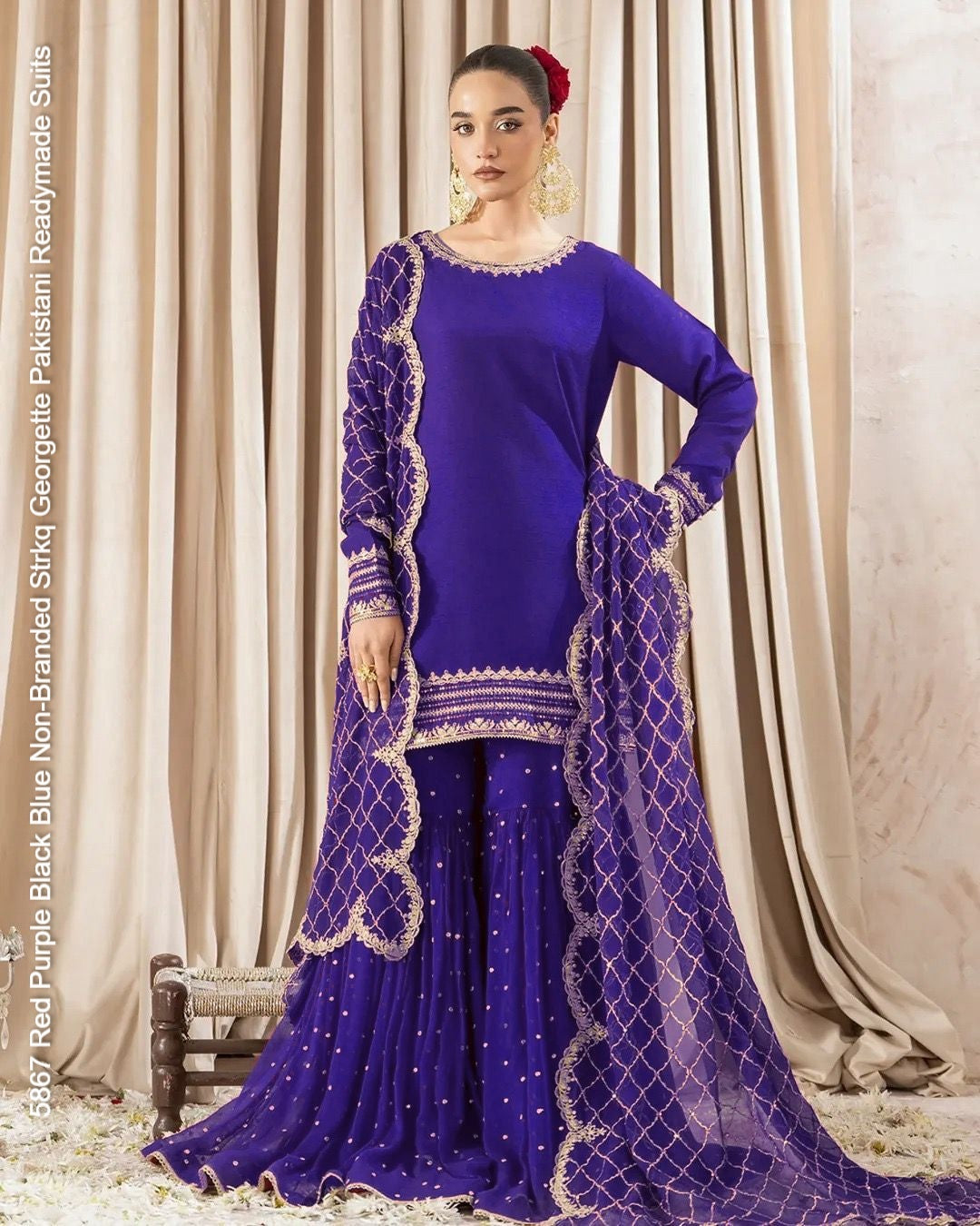 5867 Red Purple Black Blue Non-Branded Strkq Georgette Pakistani Readymade Suits