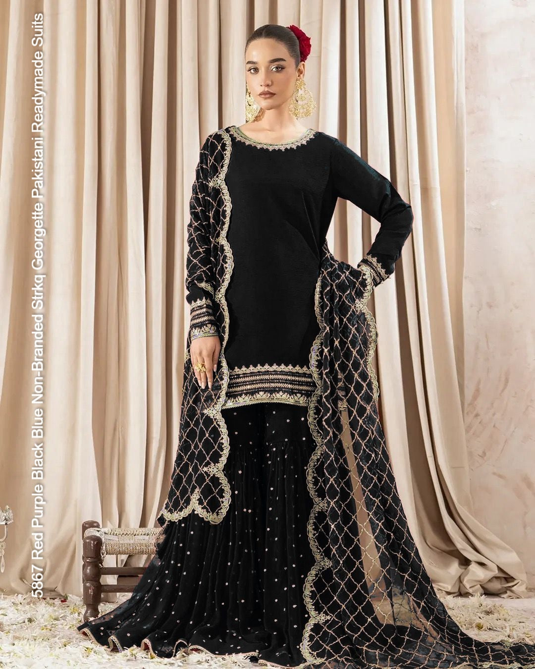5867 Red Purple Black Blue Non-Branded Strkq Georgette Pakistani Readymade Suits