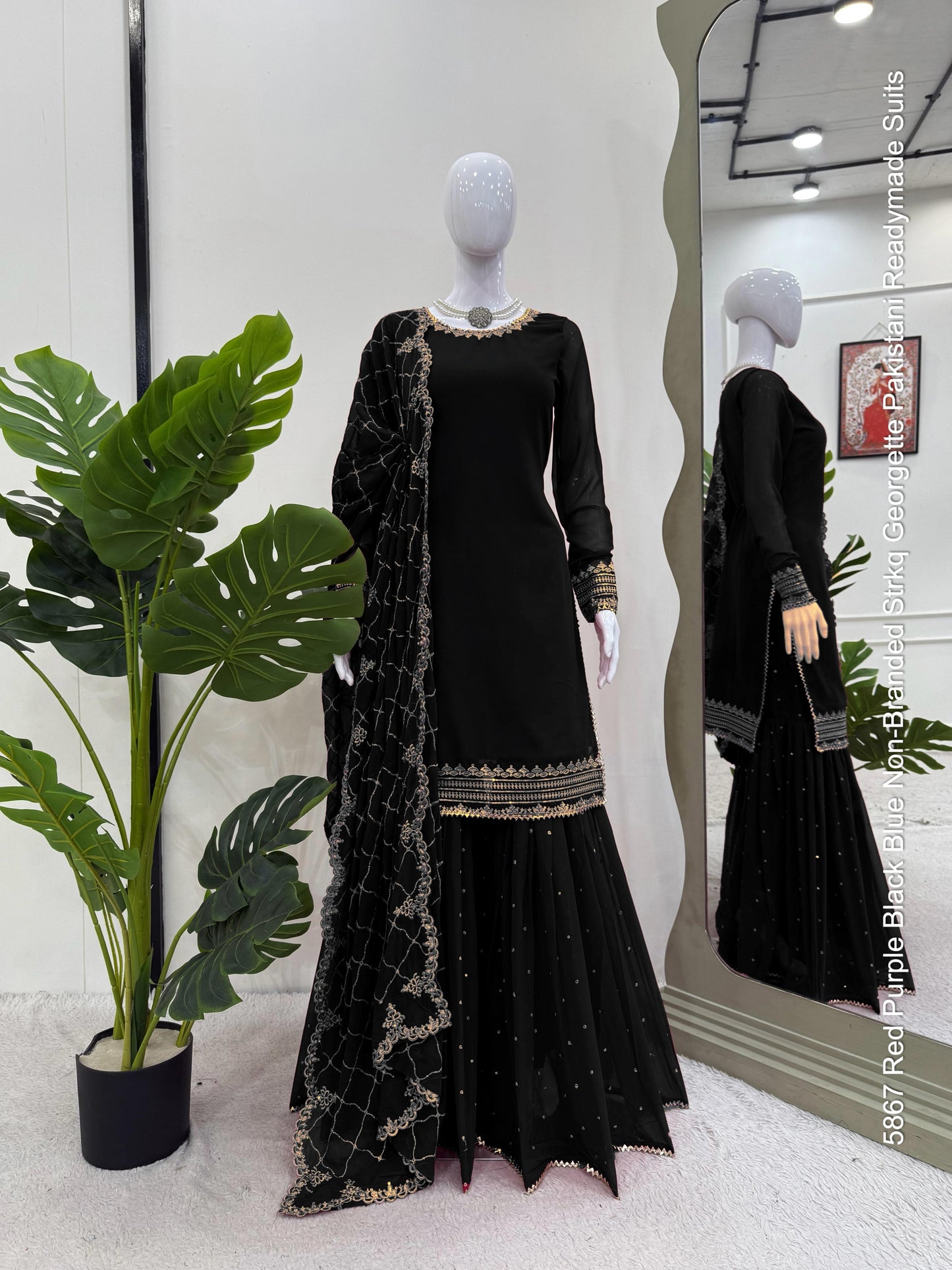 5867 Red Purple Black Blue Non-Branded Strkq Georgette Pakistani Readymade Suits