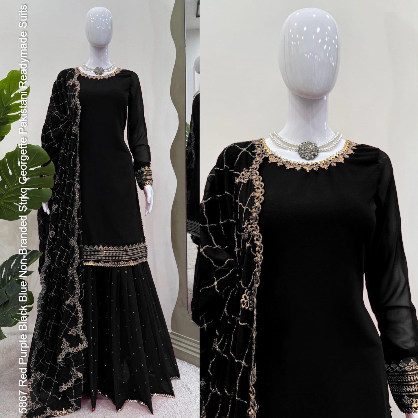 5867 Red Purple Black Blue Non-Branded Strkq Georgette Pakistani Readymade Suits