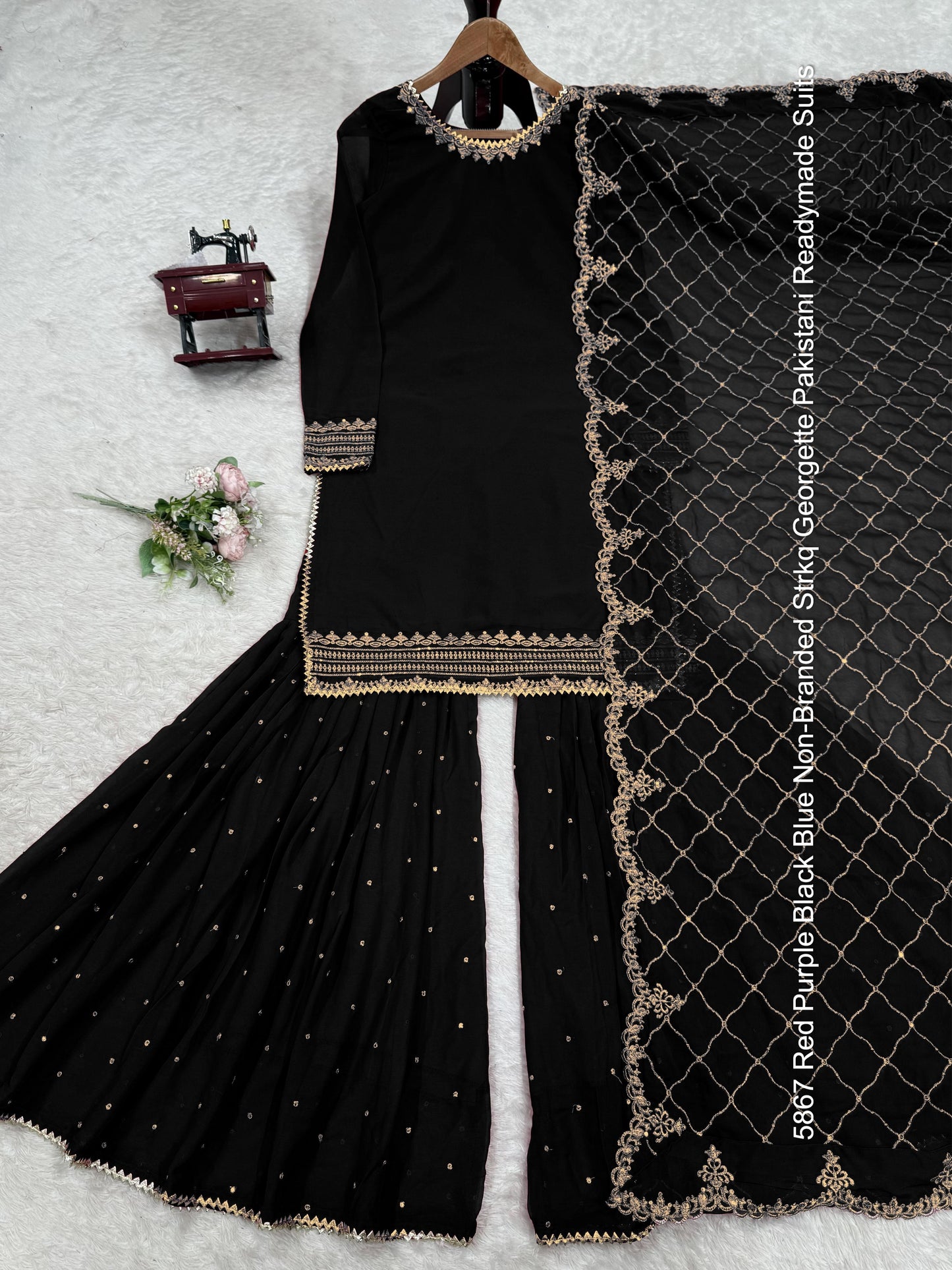 5867 Red Purple Black Blue Non-Branded Strkq Georgette Pakistani Readymade Suits