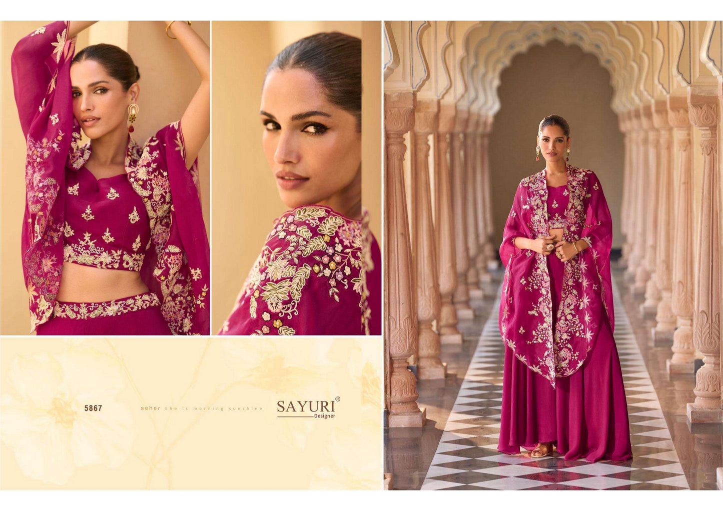 5867 Rosy Sayuri Silk Indowestern Pair