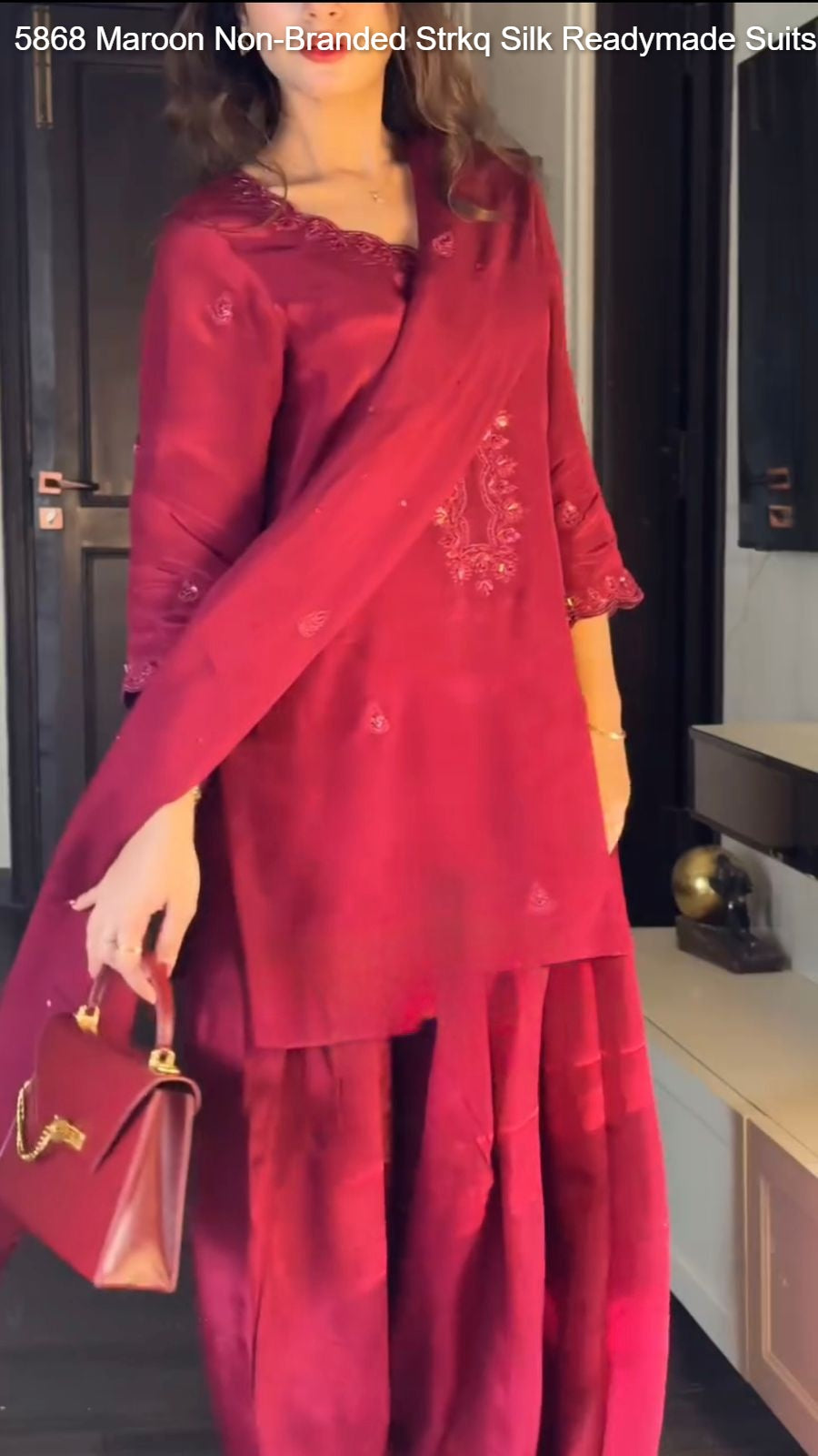 5868 Maroon Non-Branded Strkq Silk Readymade Suits