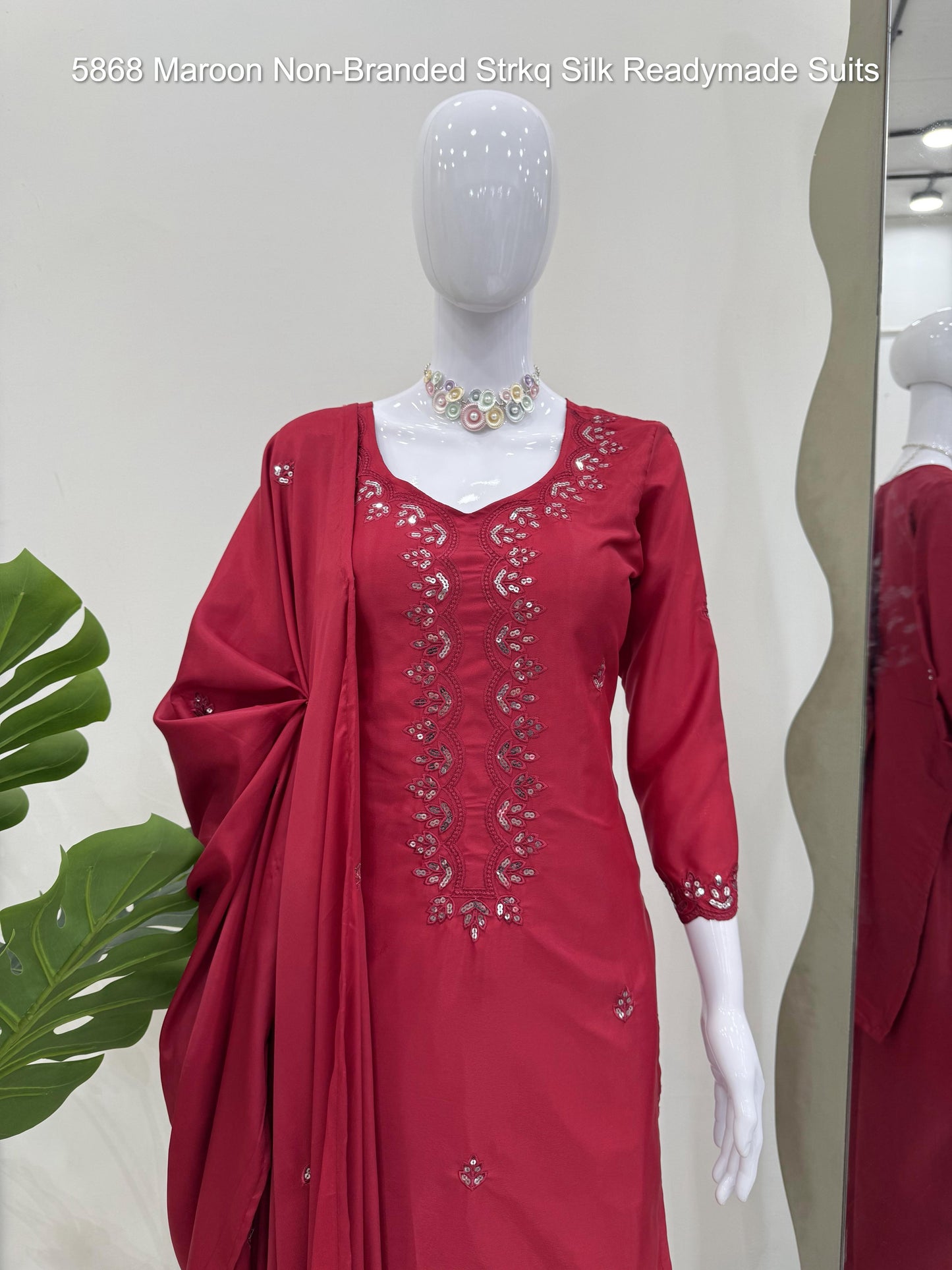5868 Maroon Non-Branded Strkq Silk Readymade Suits