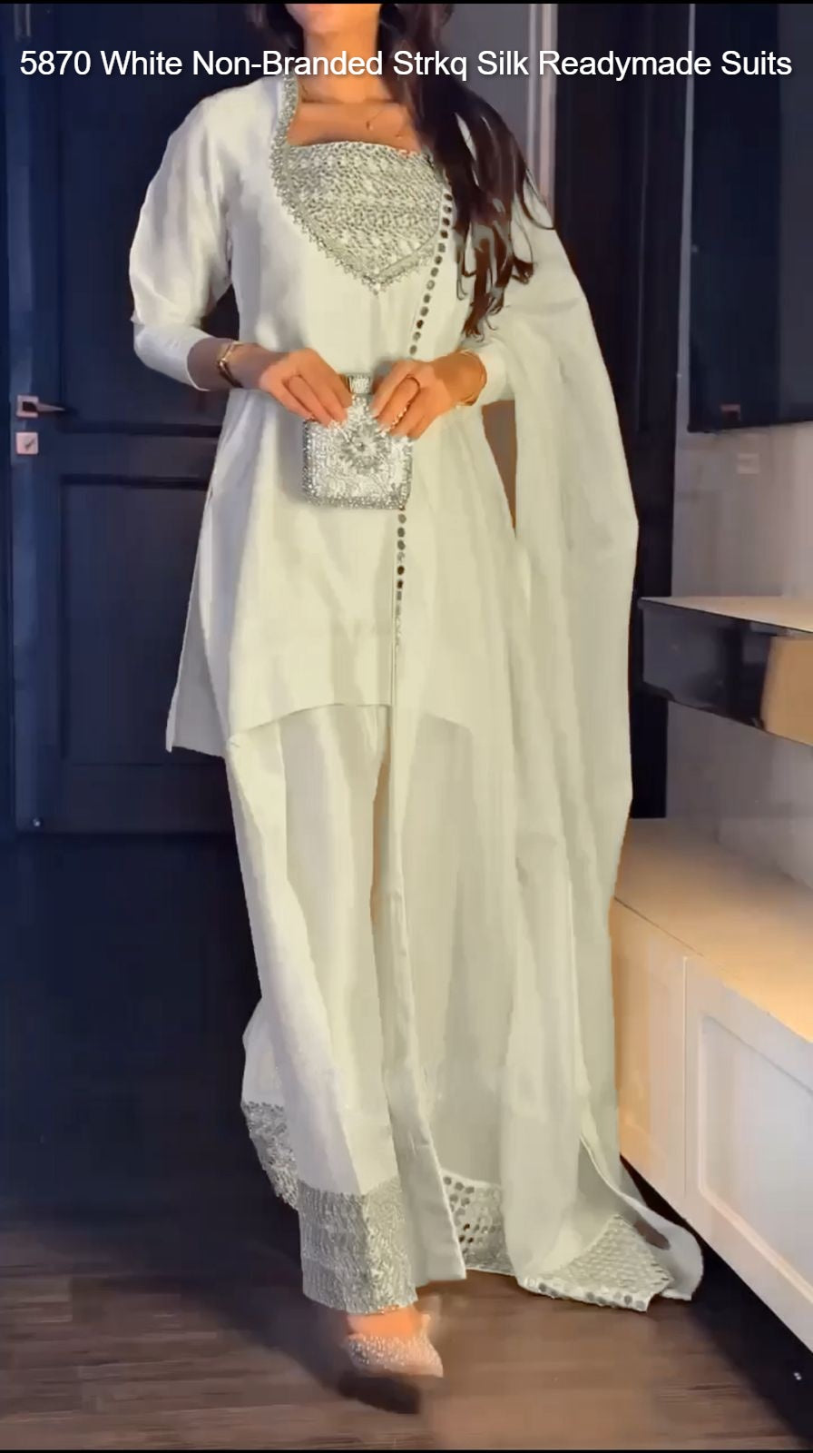 5870 White Non-Branded Strkq Silk Readymade Suits