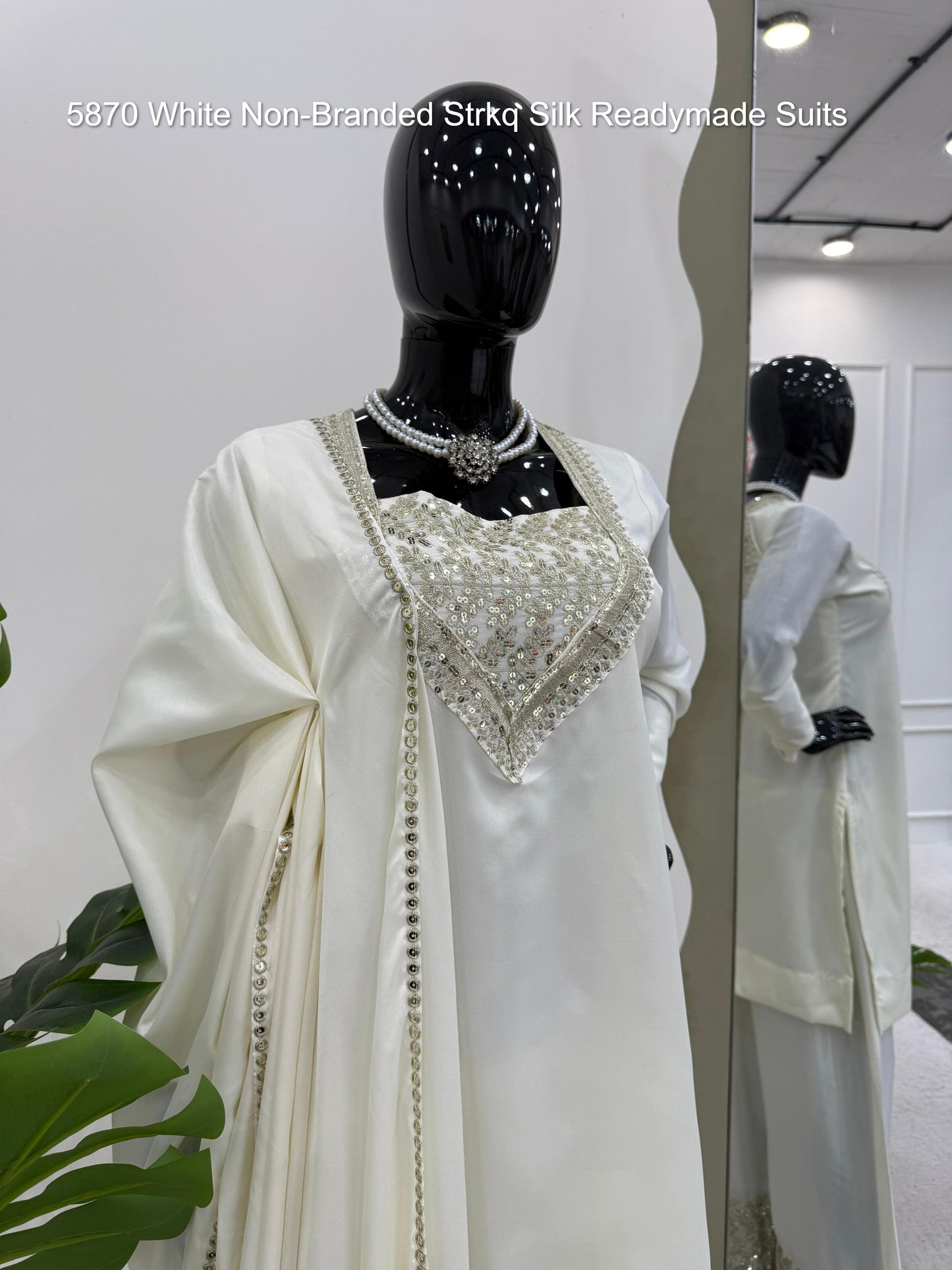 5870 White Non-Branded Strkq Silk Readymade Suits