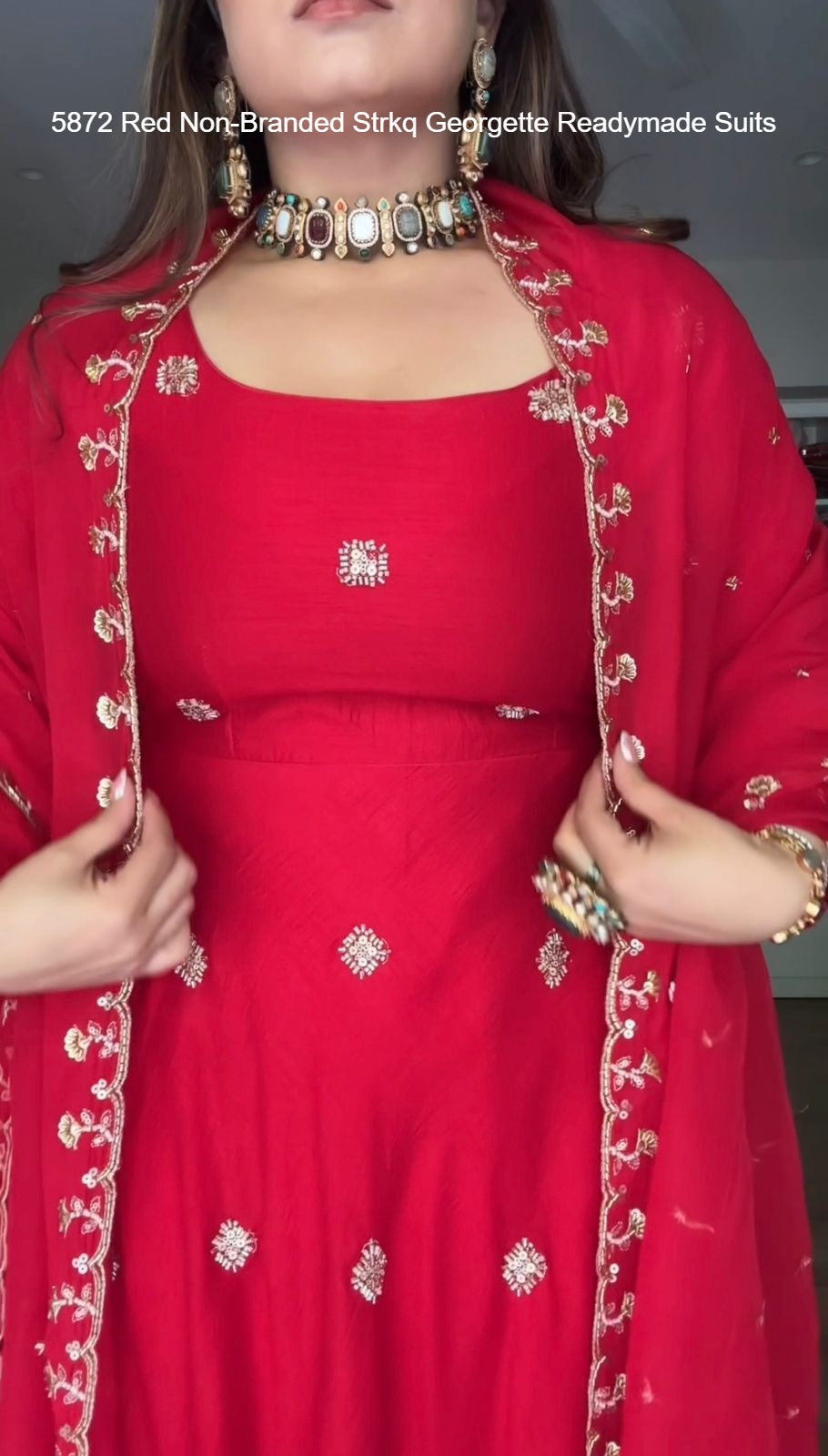 5872 Red Non-Branded Strkq Georgette Readymade Suits