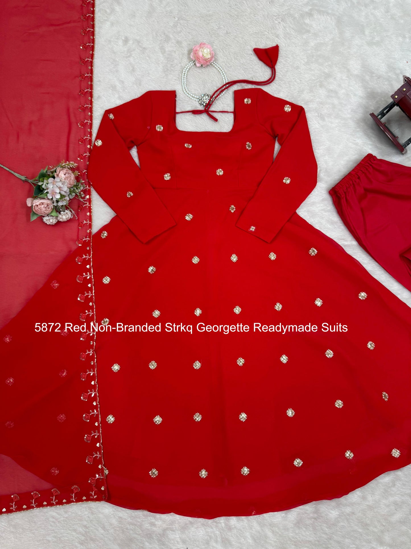 5872 Red Non-Branded Strkq Georgette Readymade Suits