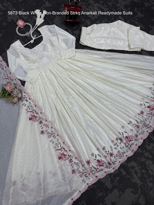 5873 Black White Non-Branded Strkq Anarkali Readymade Suits
