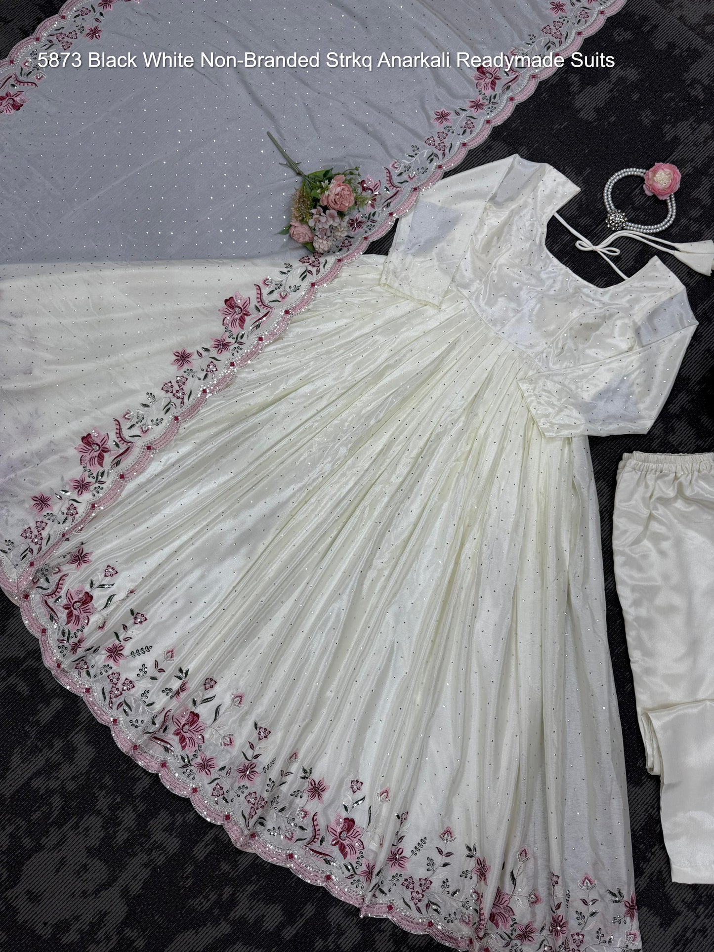 5873 Black White Non-Branded Strkq Anarkali Readymade Suits