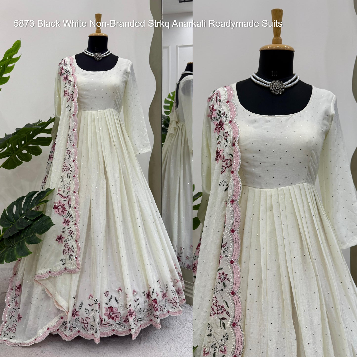 5873 Black White Non-Branded Strkq Anarkali Readymade Suits