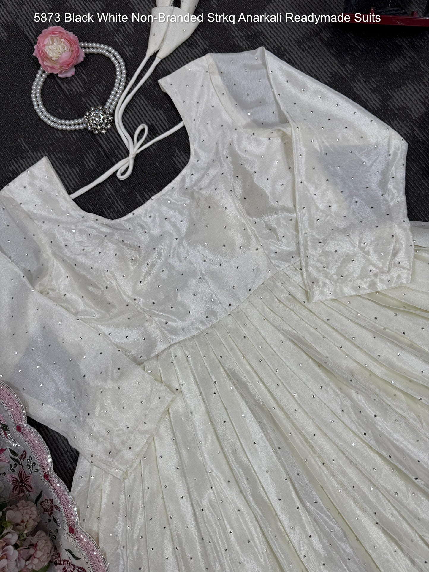 5873 Black White Non-Branded Strkq Anarkali Readymade Suits