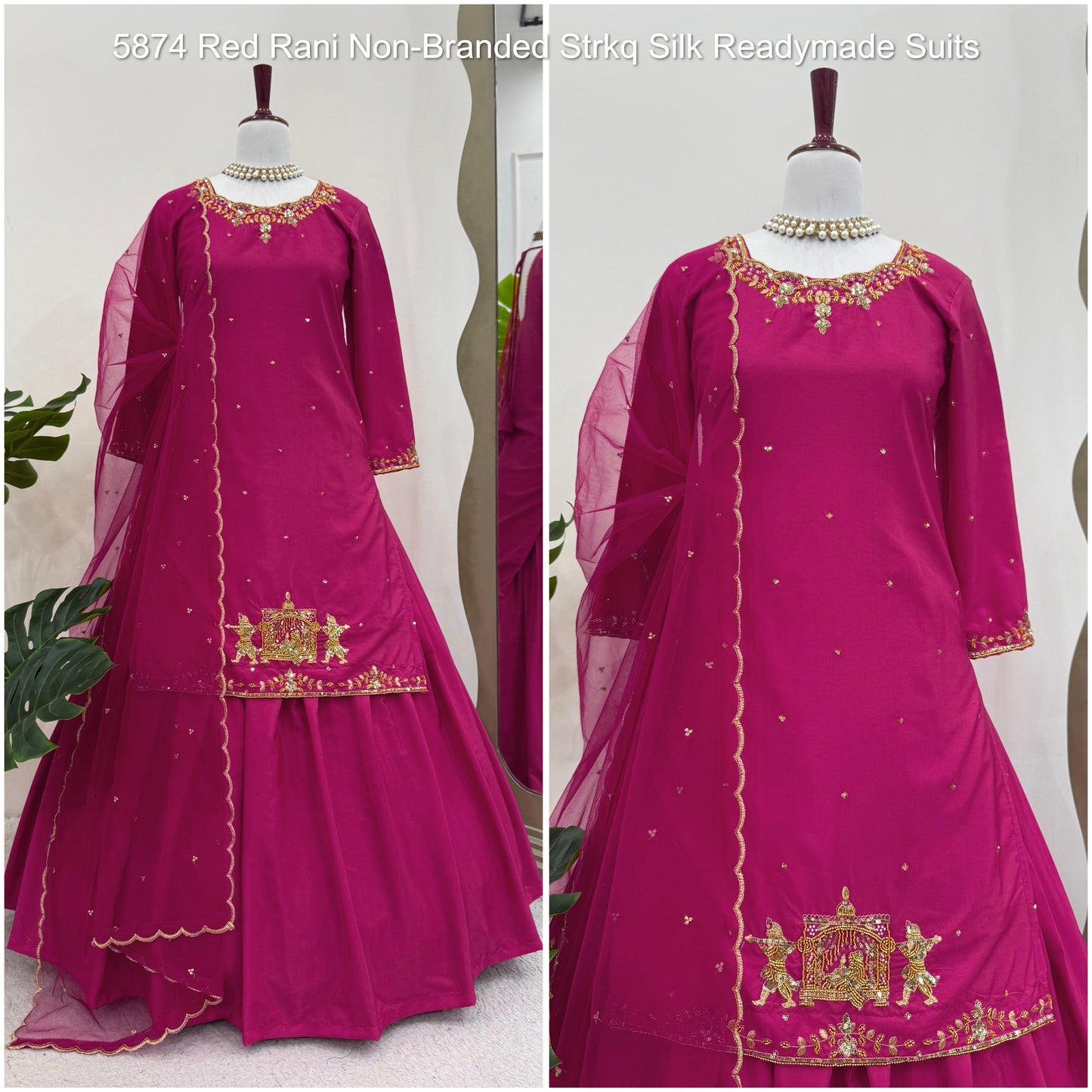 5874 Red Rani Non-Branded Strkq Silk Readymade Suits