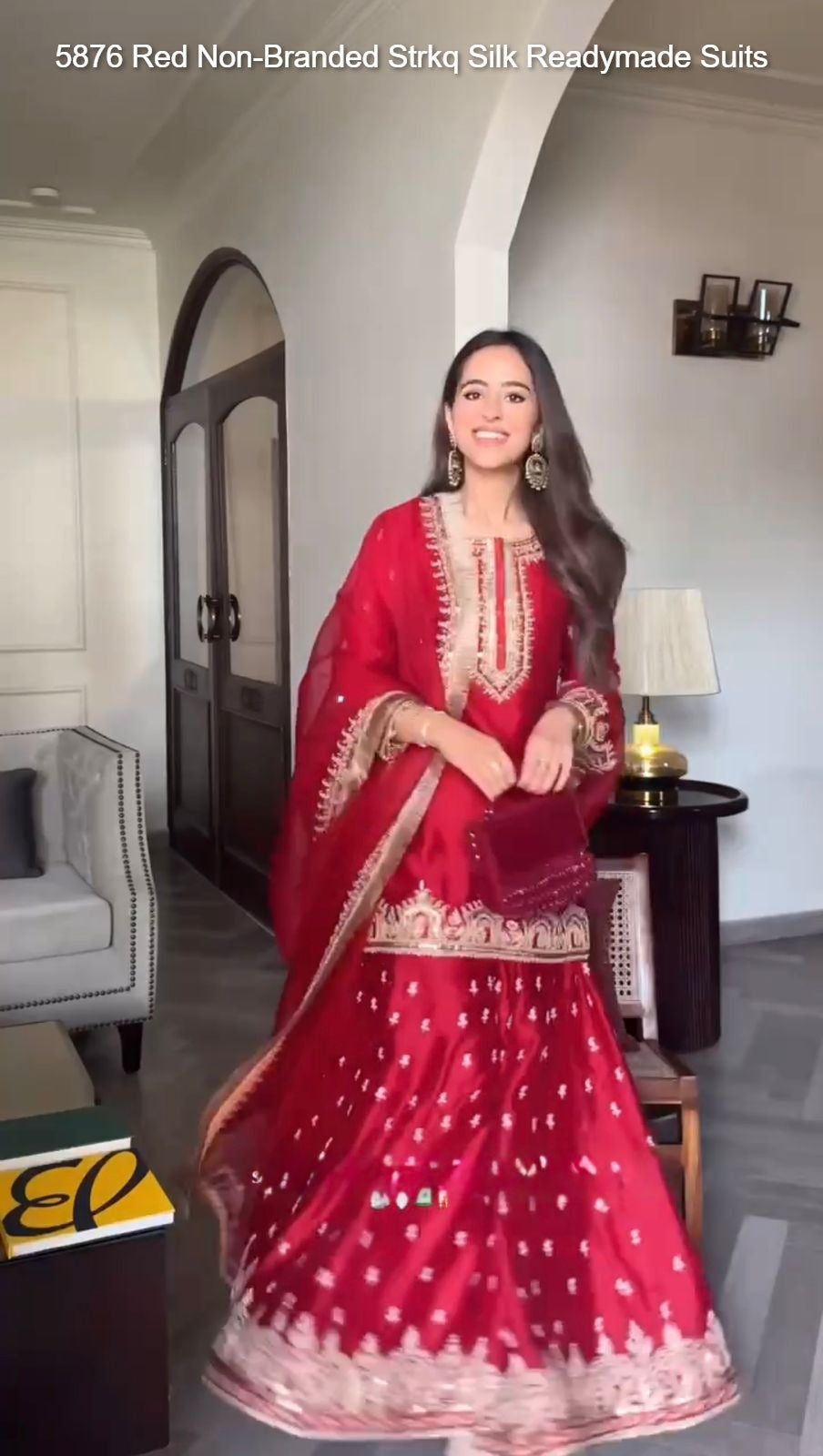 5876 Red Non-Branded Strkq Silk Readymade Suits