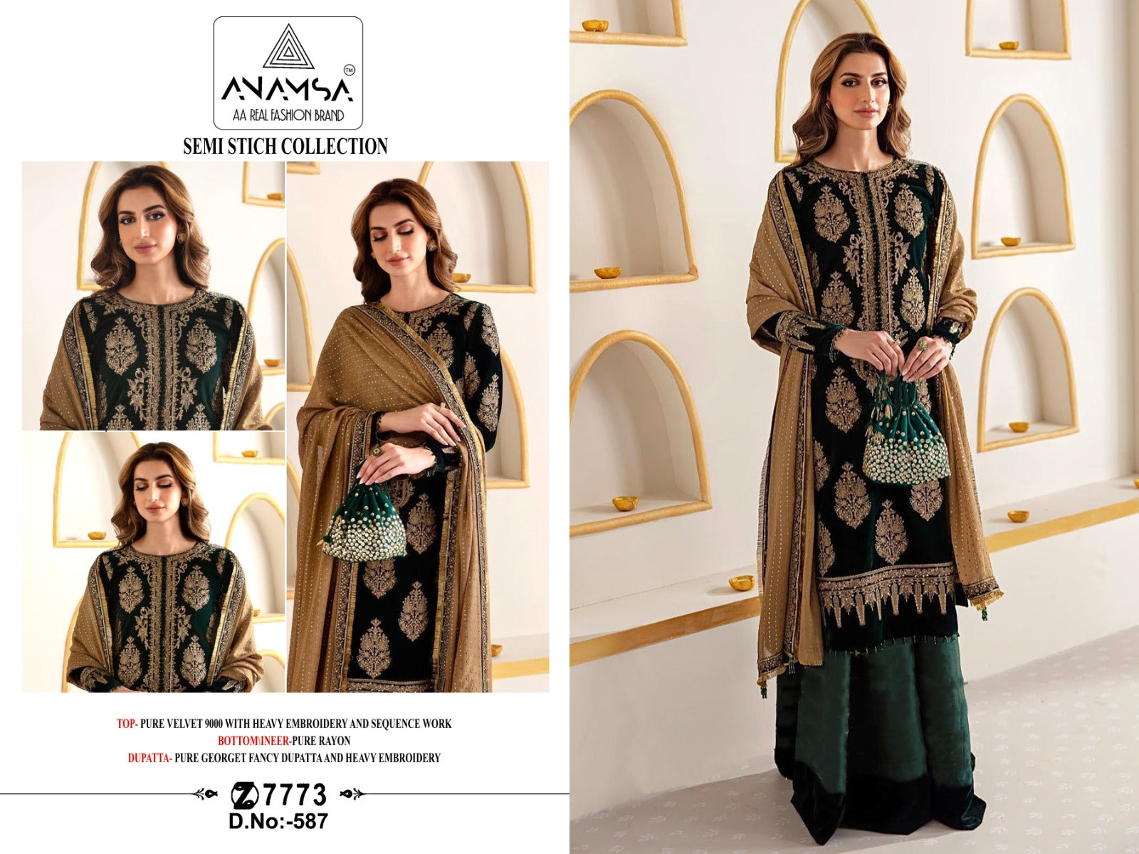 587 Anamsa Embroidered Velvet Suits