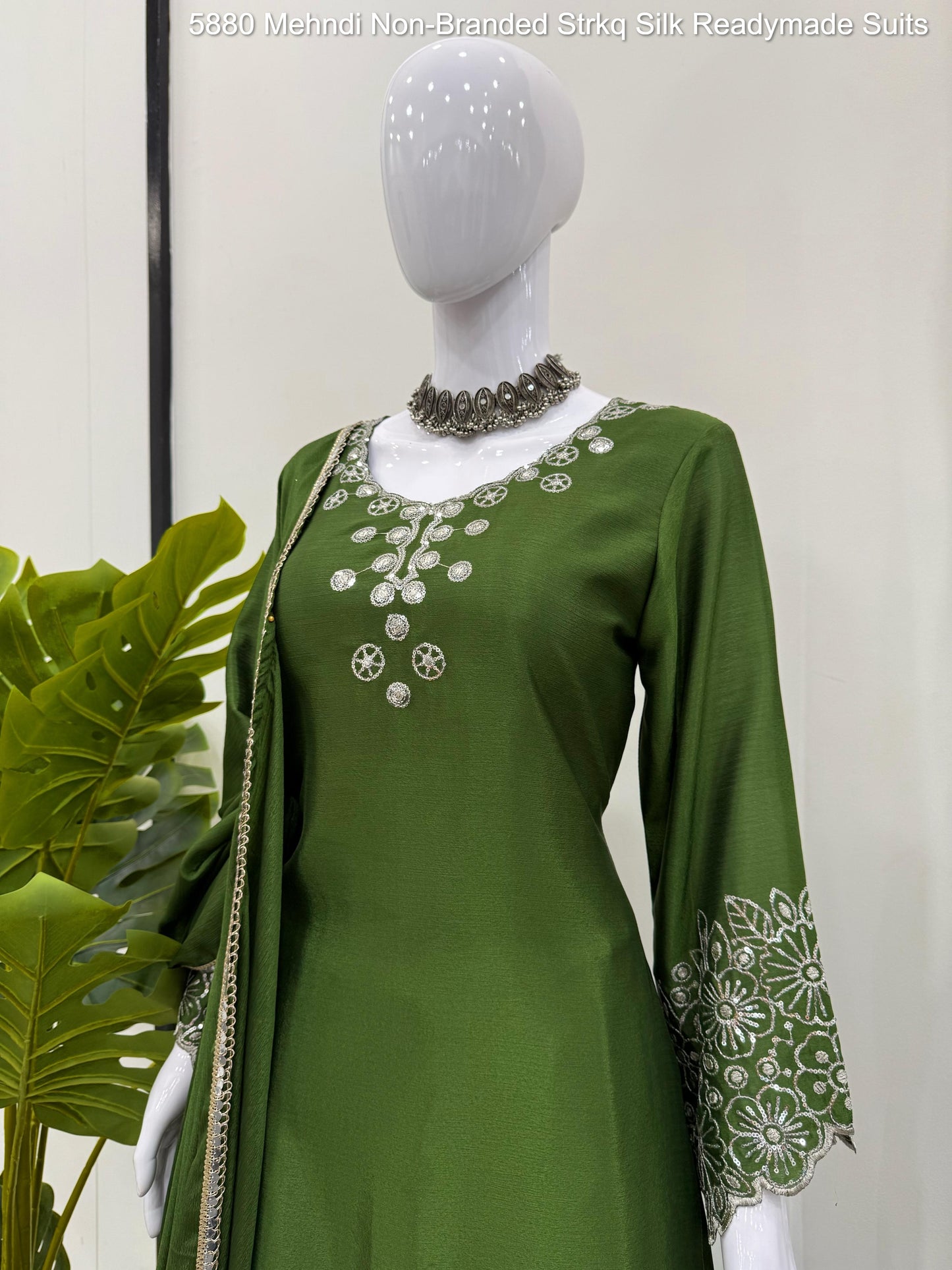 5880 Mehndi Non-Branded Strkq Silk Readymade Suits