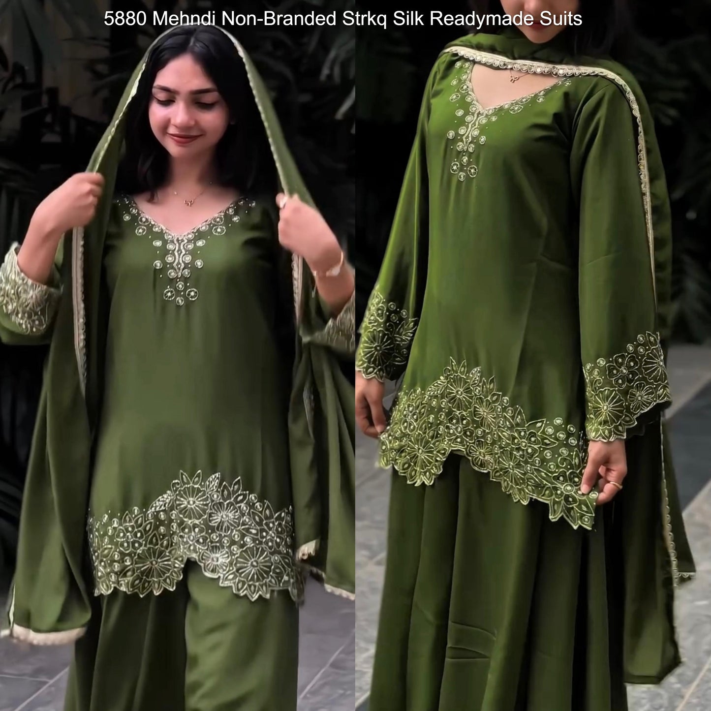 5880 Mehndi Non-Branded Strkq Silk Readymade Suits